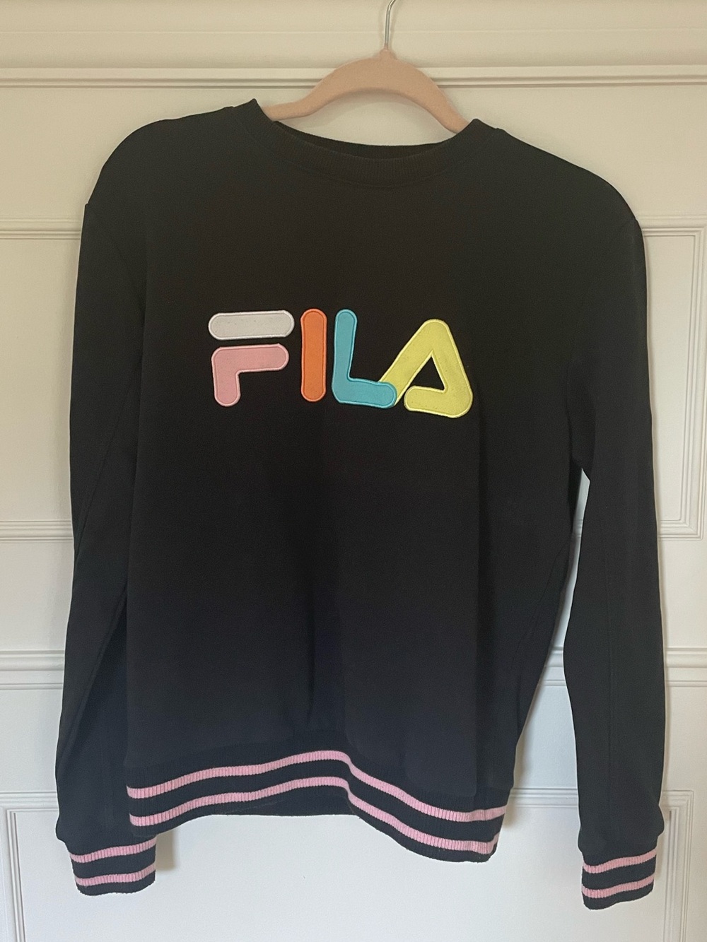 Fila Black Sweatshirt with Multicolor Logo and Pink Trim